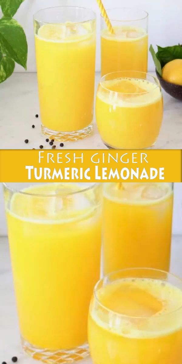 fresh ginger turmeric lemonade in glasses with straws