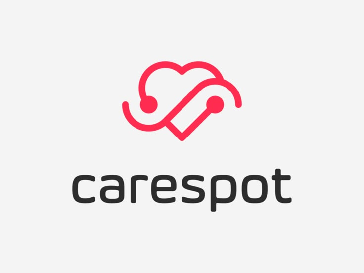 the logo for carespot is shown in red and black, with an image of a heart