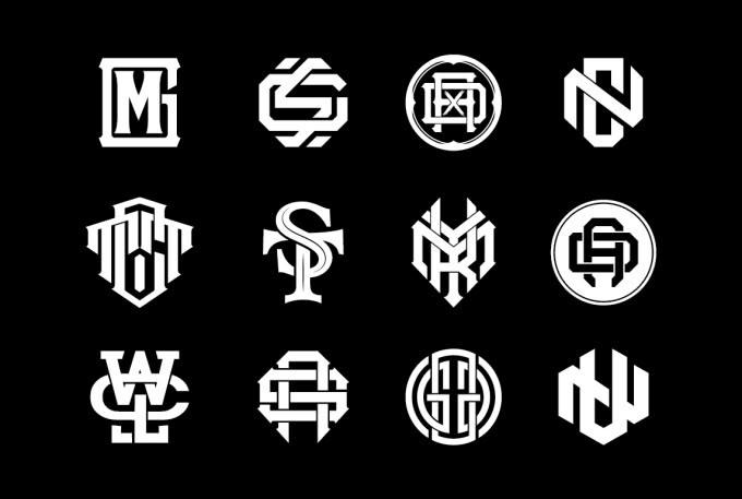 six different type of logos in white on a black background, each with the letter s and