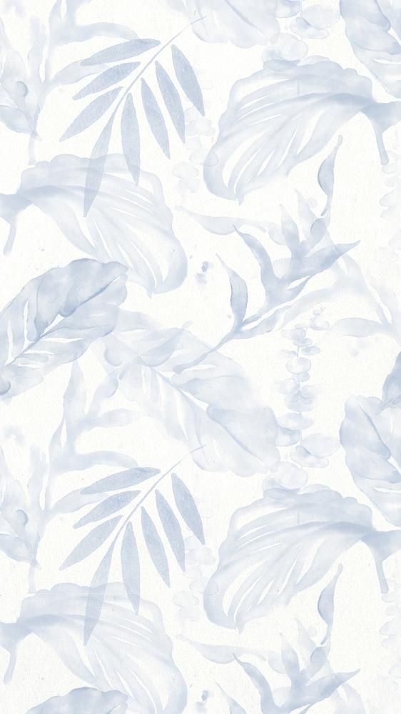 a white and blue wallpaper with leaves on it