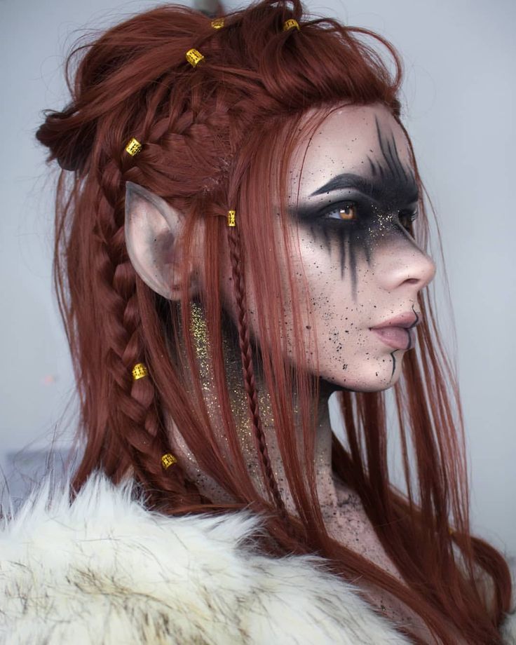 Viking // Elven Warrior ~ I've been meaning forever to do a Viking inspired look complete with the hair so I finally got around to it. Tell… Viking Elf Makeup, Forest Elf Cosplay Makeup, Forest Demon Costume, Dark Fey Makeup, Woodland Witch Makeup, Warrior Elf Female, Renfair Makeup, Viking Make Up, Forest Elf Makeup