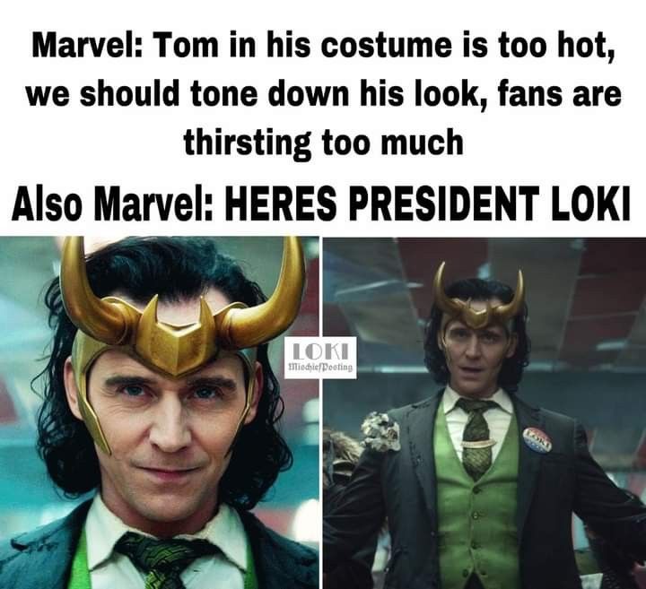 there is a man in a suit with horns on his head and an image of loki