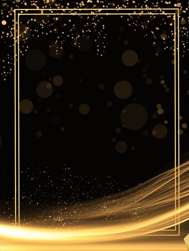 a black and gold background with a square frame in the middle, surrounded by bubbles