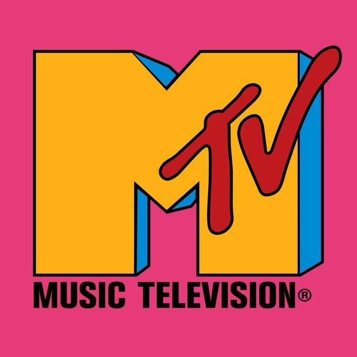 the music television logo on a pink background