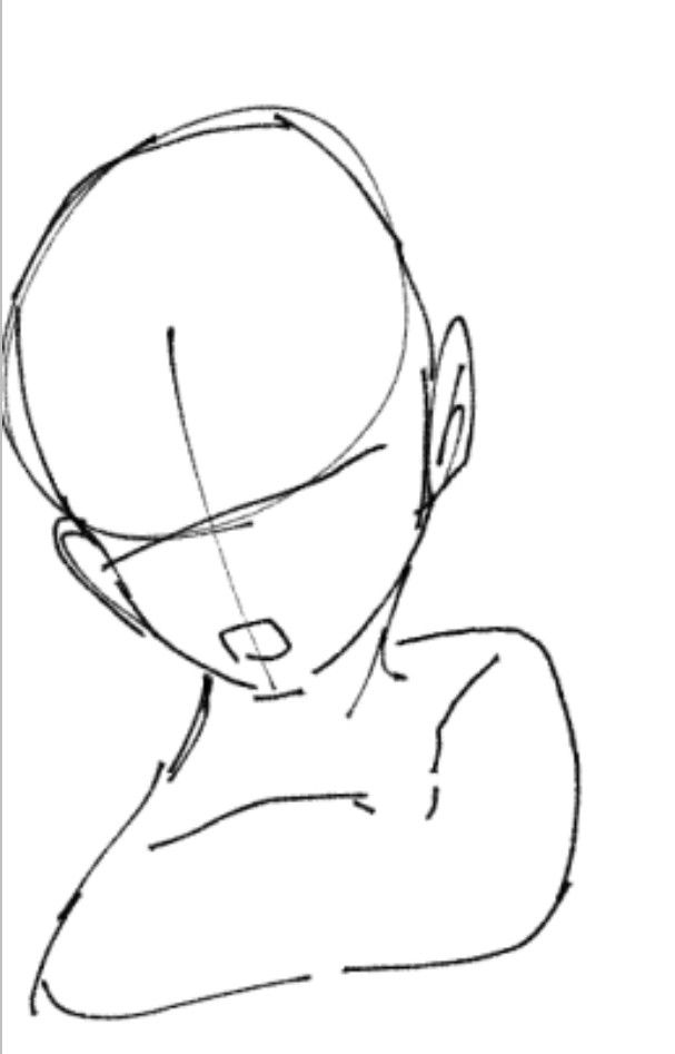 a line drawing of a person's head with one hand on his chest and the other