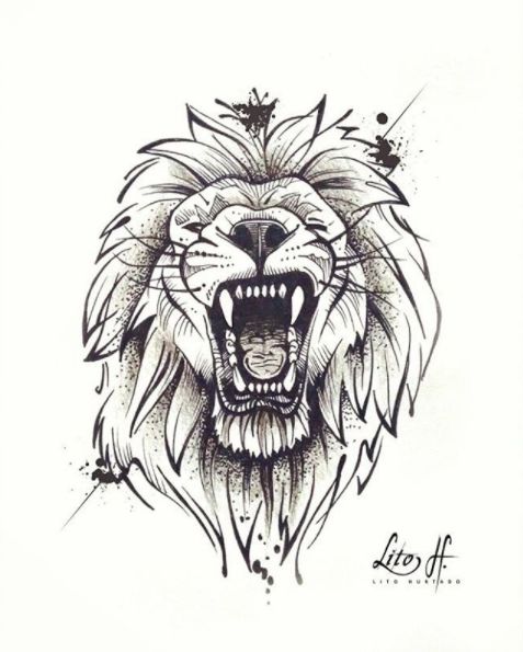 a drawing of a lion with its mouth open