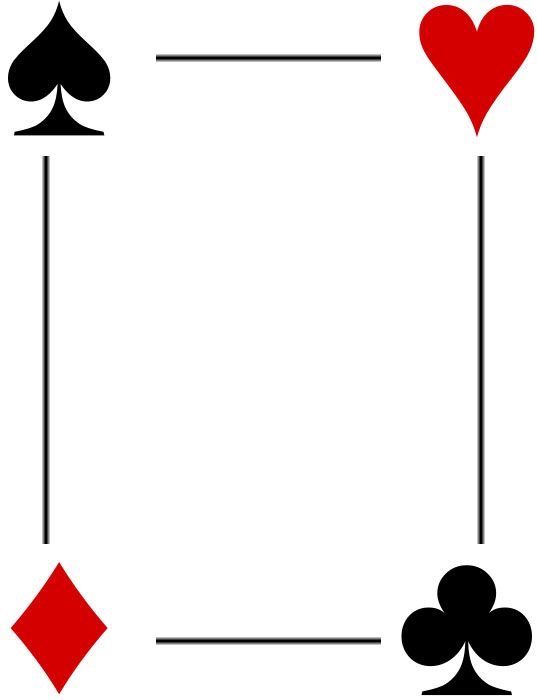 four card suits with hearts and spades on the sides, in black and red