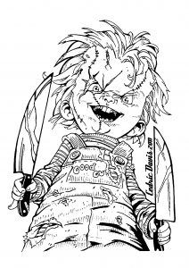 a cartoon drawing of a child with a knife in his hand and an evil face