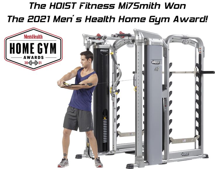 a man standing in front of a home gym machine with the words, the host fitness m