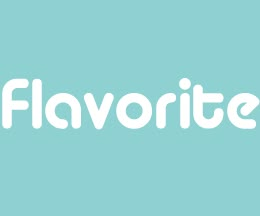 the word flavrite is written in white on a blue background with an image of a