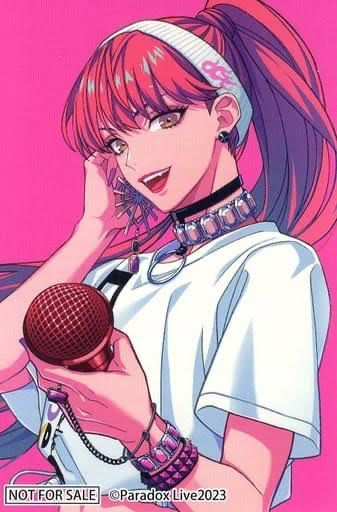 an anime character holding a microphone in her hand