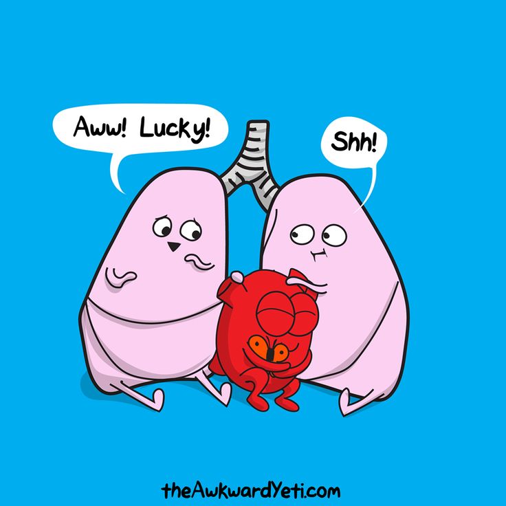 two cartoon lungs with one holding the other's heart