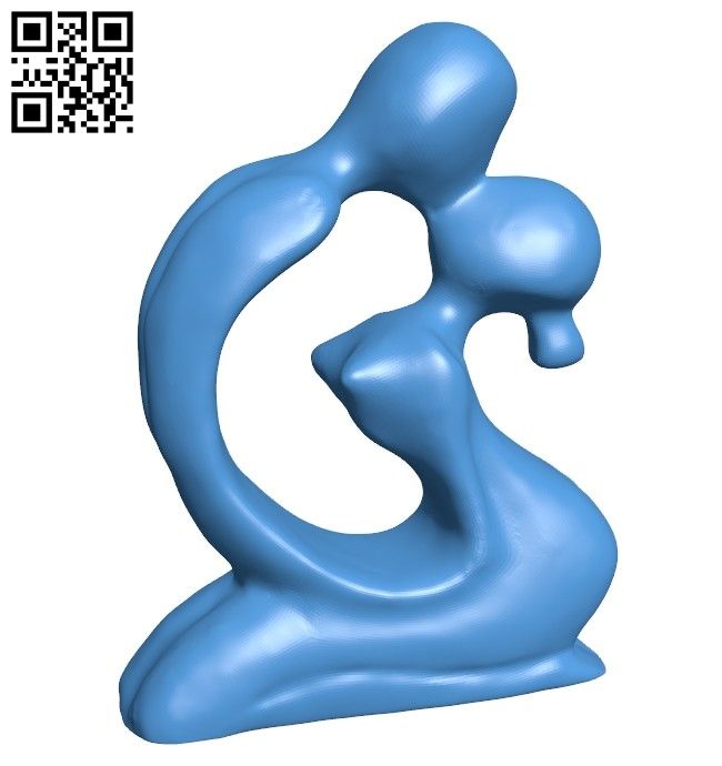 a blue sculpture sitting on top of a white table next to a qr code