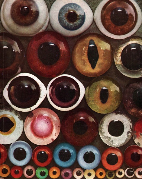 an assortment of different colored eyes on display