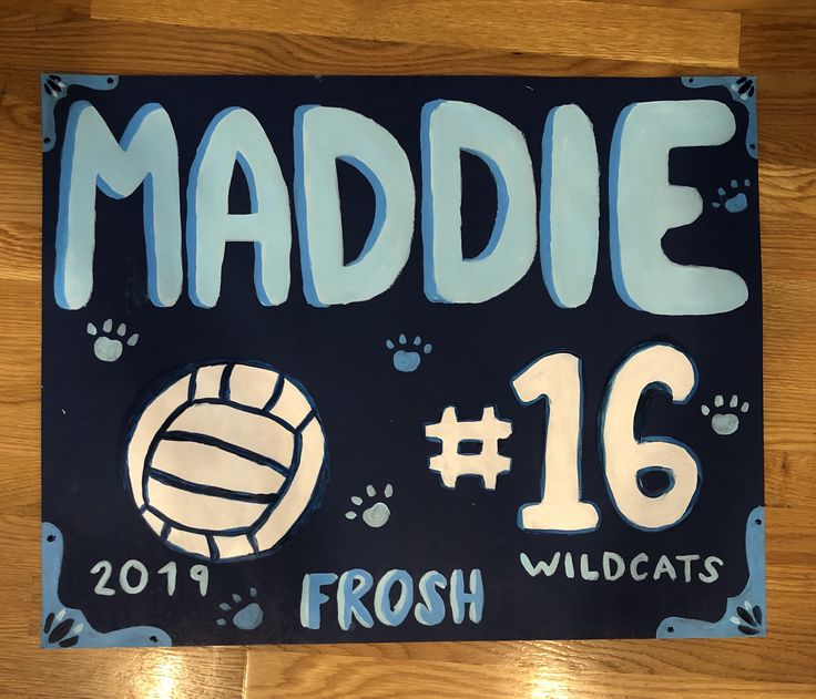 a sign that says madison 16 and has a volleyball on it