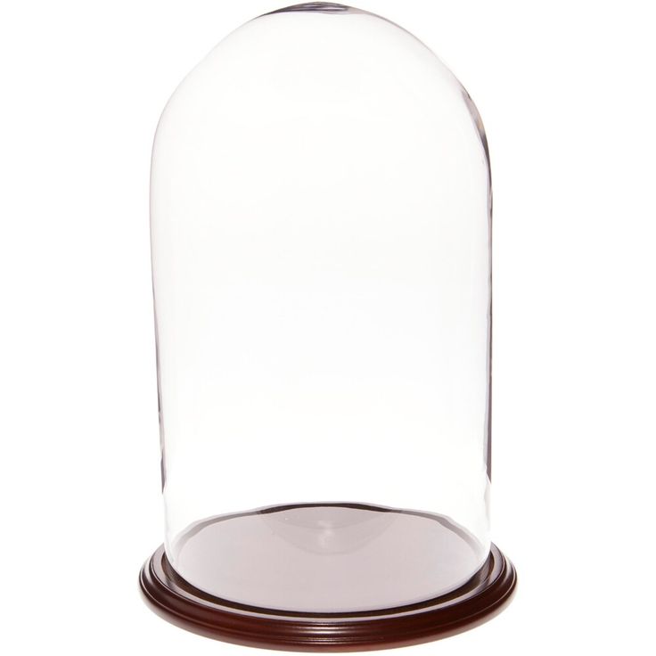 a glass clochet with a brown base on a white background for display purposes