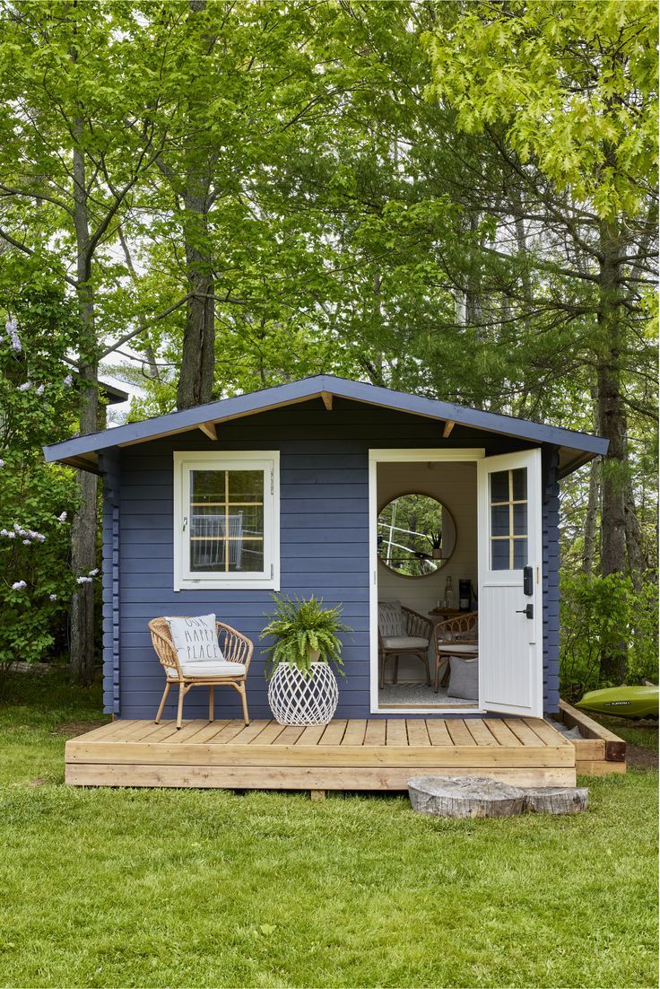 cottage tiny home Bunkie Plans, Guest House Shed, Livable Sheds, Shed Guest House, Shed Tiny Home, Shed Cabin, Shed Interior, Backyard Cottage, Studio Shed