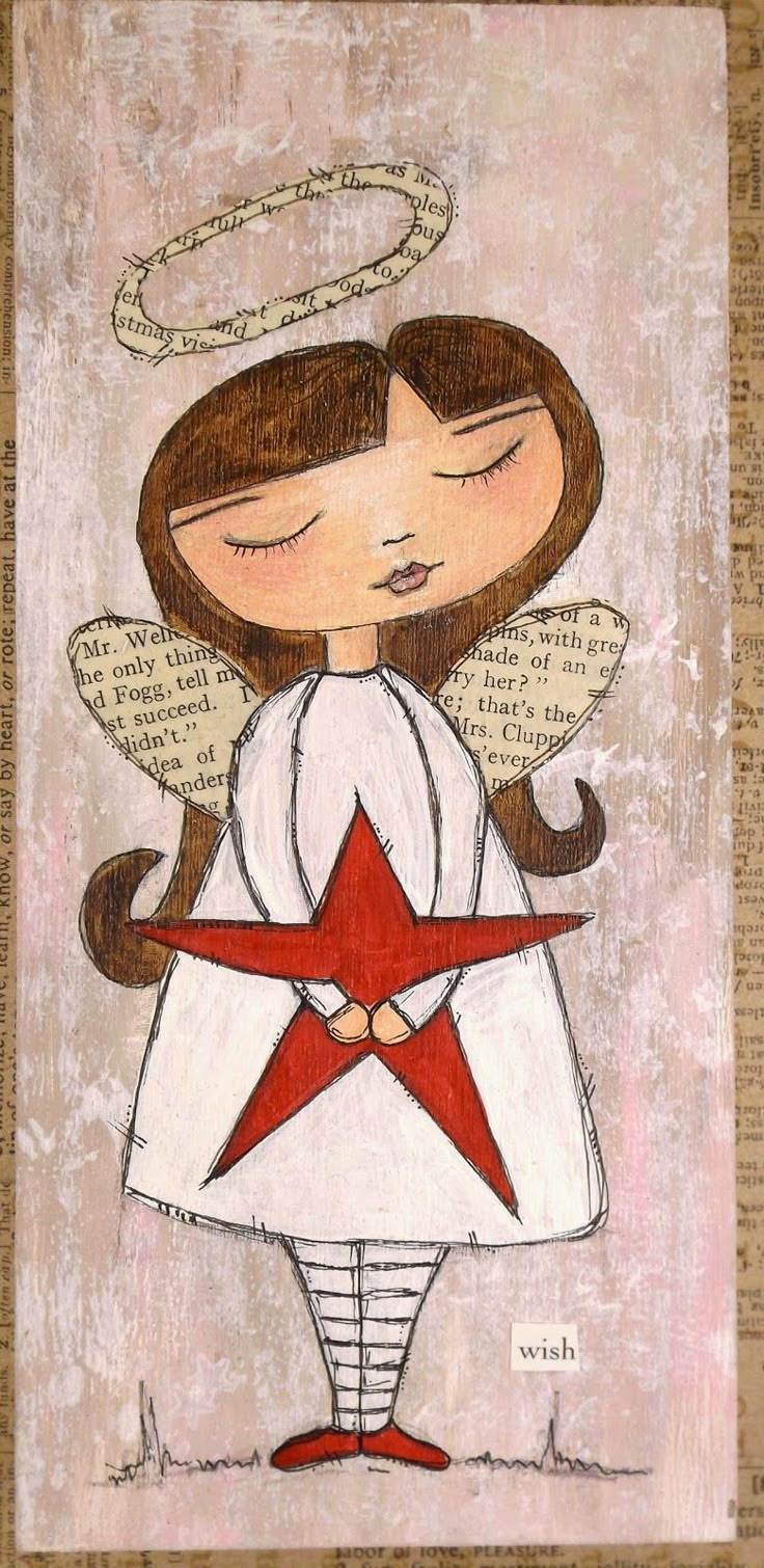 a drawing of an angel holding a star in her hands with words written on it