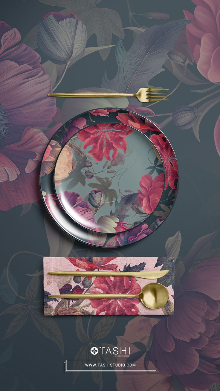 Bold butch florals in deep and dark tones with multiple background options. Chic Prints, Plates And Cups, Floral Pattern Design, Ceramic Ideas, Bold Prints, Paint Ideas, Ceramic Plates, Surface Pattern, Colorful Backgrounds