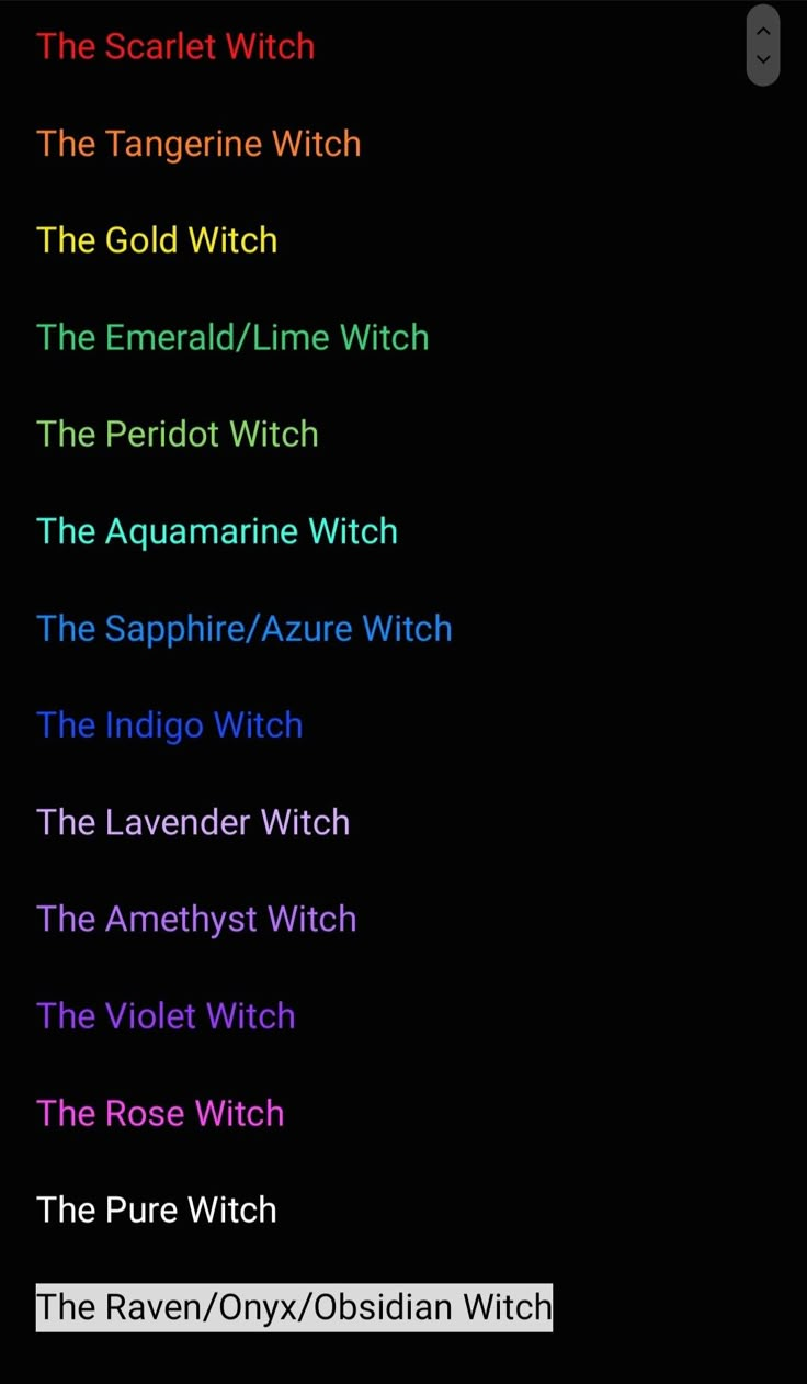 the seven deadly witch symbols in different colors and font styles on a black background with text below them