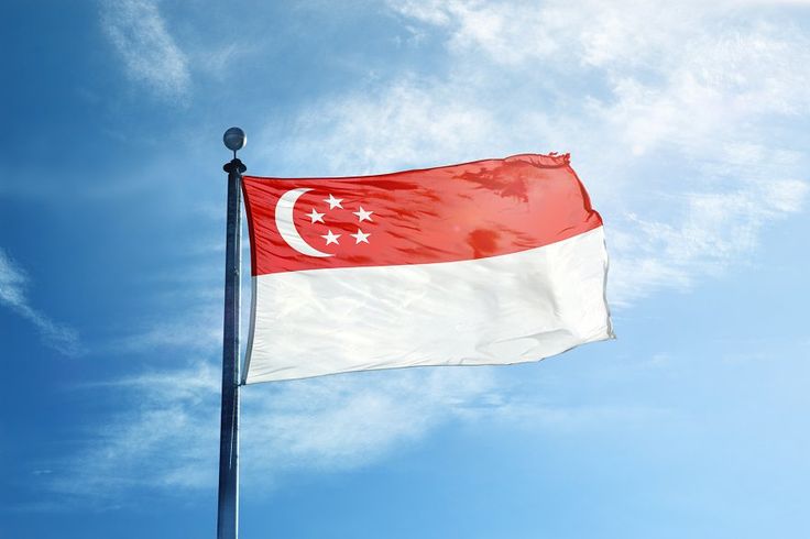 a flag flying in the wind on a clear day with blue sky and clouds behind it