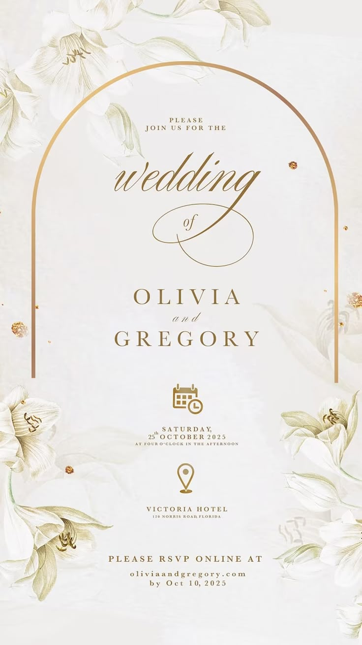 an elegant wedding card with flowers on it