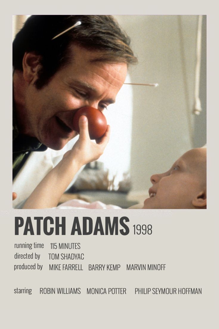 the poster for patch adams's film, which features a baby and an adult