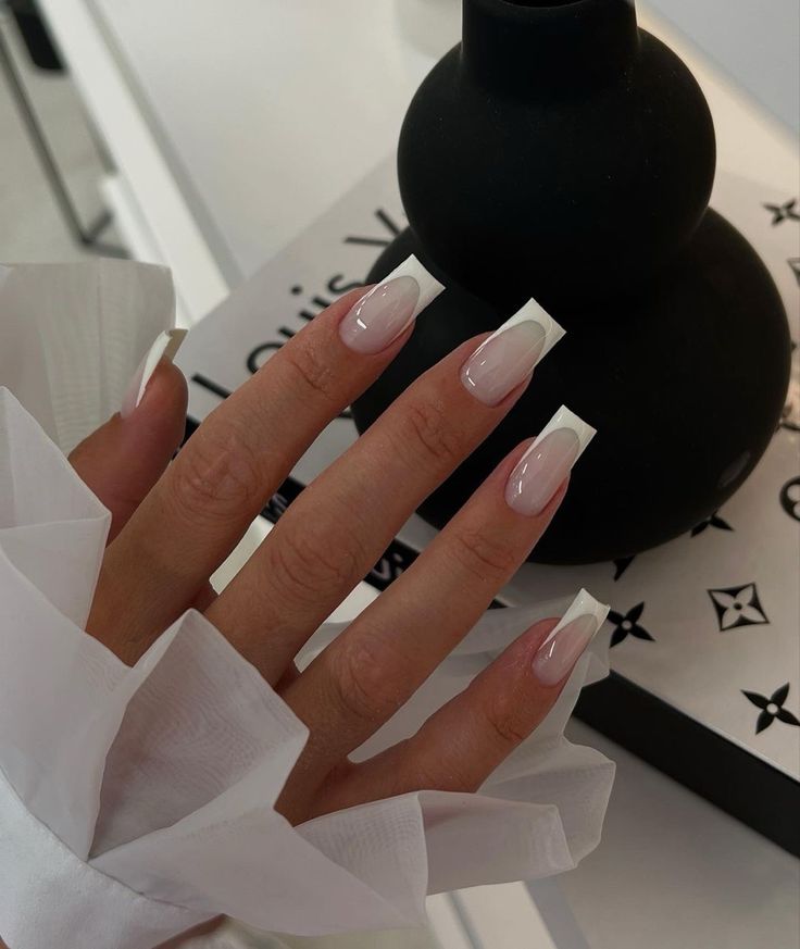 Tapered Square Nails, White Acrylic Nails, Basic Nails, Her Nails, Classy Acrylic Nails, Bride Nails, White French, Pink Acrylic Nails, Neutral Nails