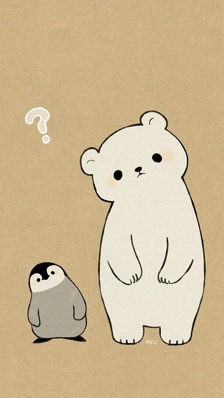 an image of a bear and penguin with question marks on the wall behind them,