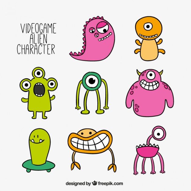 cartoon monsters with different faces and mouths