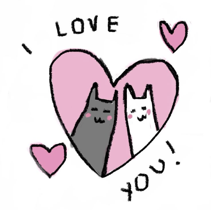 two cats in a heart with the words i love you