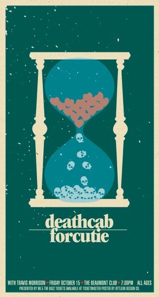 the poster for deathgab fortune, which features an hourglass with hearts in it