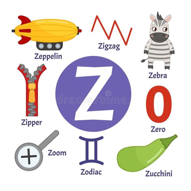 the letter z is for zebra and other animals are depicted in this cartoon style illustration