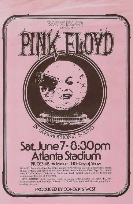 the pink floyd concert poster for atlanta stadium on june 7, 1970 in washington, d c