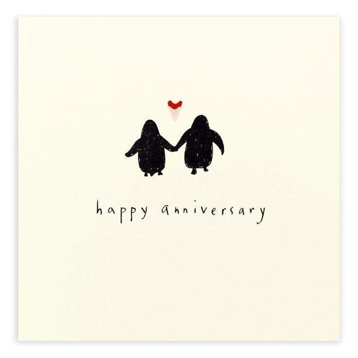 an anniversary card with two penguins holding hands