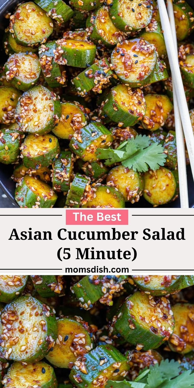 This 5-minute asian cucumber salad is made with crispy cucumbers, soy sauce, sesame and chili oils, peanuts, and more. Let’s get munchin’! Asian Cucumber Recipe, Spicy Cucumber Salad, Marinated Cucumbers, Asian Cucumber Salad, Cucumber Recipes Salad, Cucumber Recipes, Asian Cooking, Cucumber Salad, Orzo