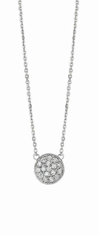 Pave Style Code# N5110PD-NK Chain: 18 inches Setting: Pave Dimensions: 3/8 inch in diameter Diamond 1: Diamond Shape 1: Round Qty of Diamond 1: 17 Setting 1: Pave Total Dia Weight: 0.36 Clarity: SI2 Color: G-H Gold Karat: 14K Color 2: Rose Approxe WT Grams: 2.10 Diamond Jewelry Store, Round Necklace, Rose Gold Chain, Best Diamond, Diamond Shape, Color 2, Diamond Shapes, Gold Chains, Jewelry Stores