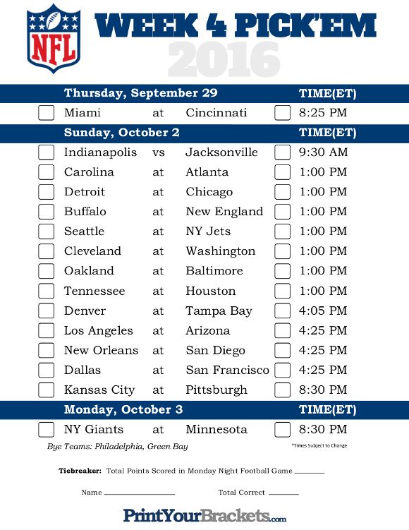 the nfl week 1 pick - em game schedule