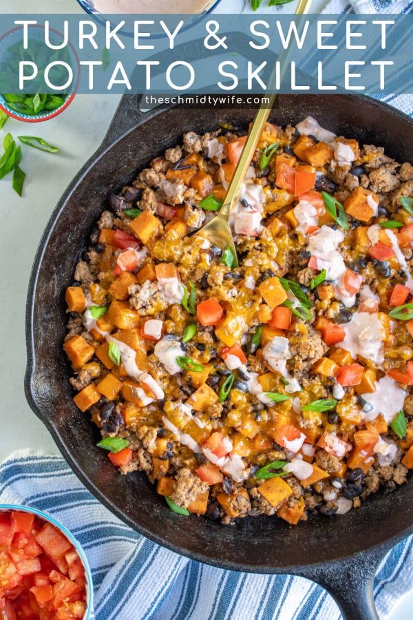 a skillet filled with ground beef and vegetables