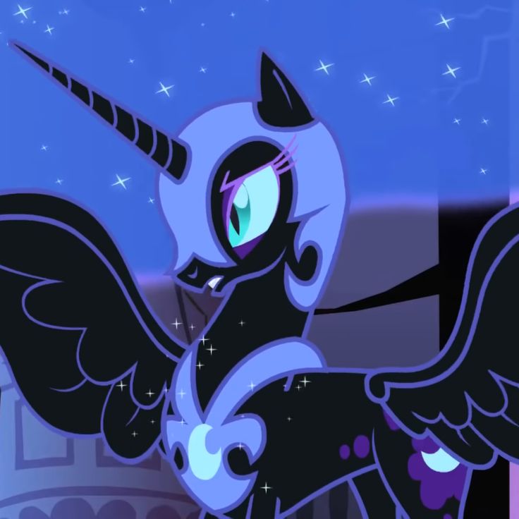 a black and white pony with wings in front of a blue sky filled with stars