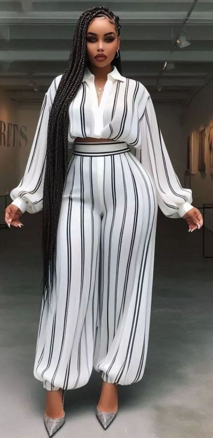 Trouser Two Piece Outfits, Best Lady Style For Wedding, Bubble Dress Outfit Ideas, 2pcs Outfit For Ladies, How To Style One Piece Jumpsuit, Vintage Styles For Ladies, Pallazo And Tops, Top And Trousers Outfit Material, White African Dresses For Women