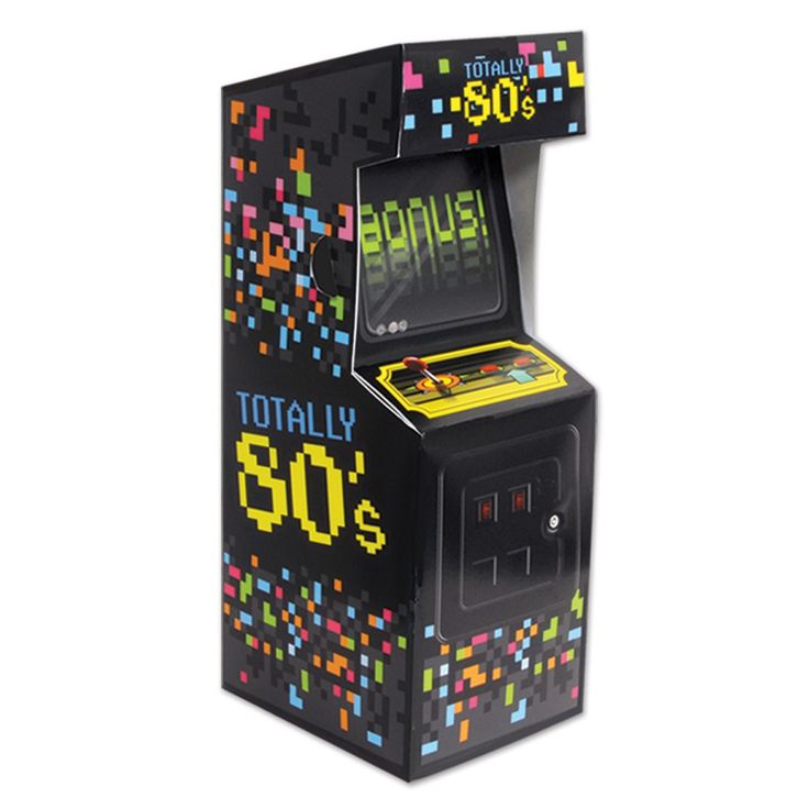 an arcade machine with the words totally 80's written on it, in front of a white background