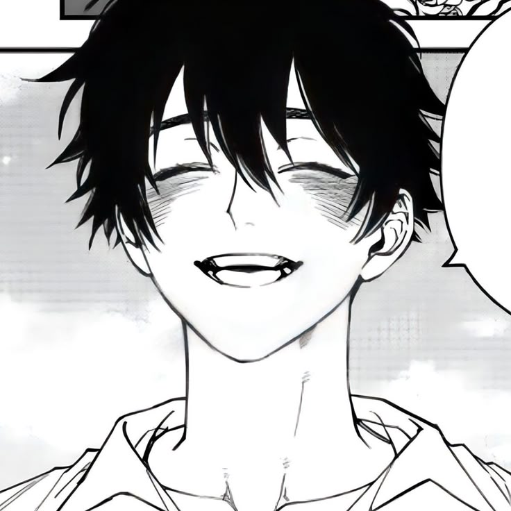 an anime character with black hair and piercings on his ears is smiling at the camera