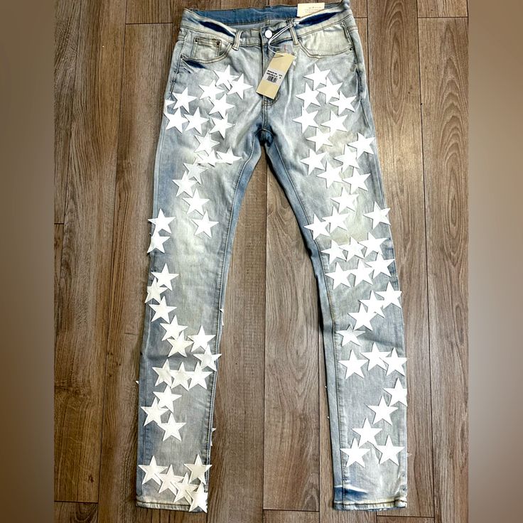 Light Blue Blue Jeans With Star Print For Spring, Blue Star Print Jeans For Spring, Spring Blue Jeans With Star Print, Blue Denim Jeans With Star Patch, Mnml Jeans, Custom Jeans, Denim Color, Colored Denim, Mens Jeans