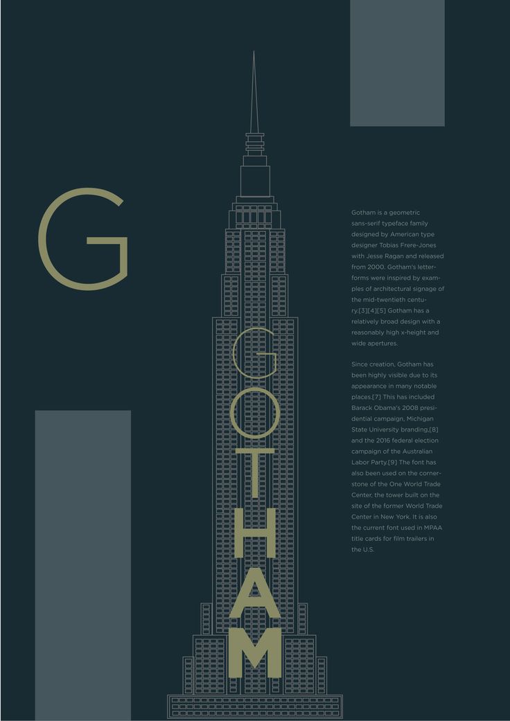 the empire building in new york city, with the word gotham on it's side