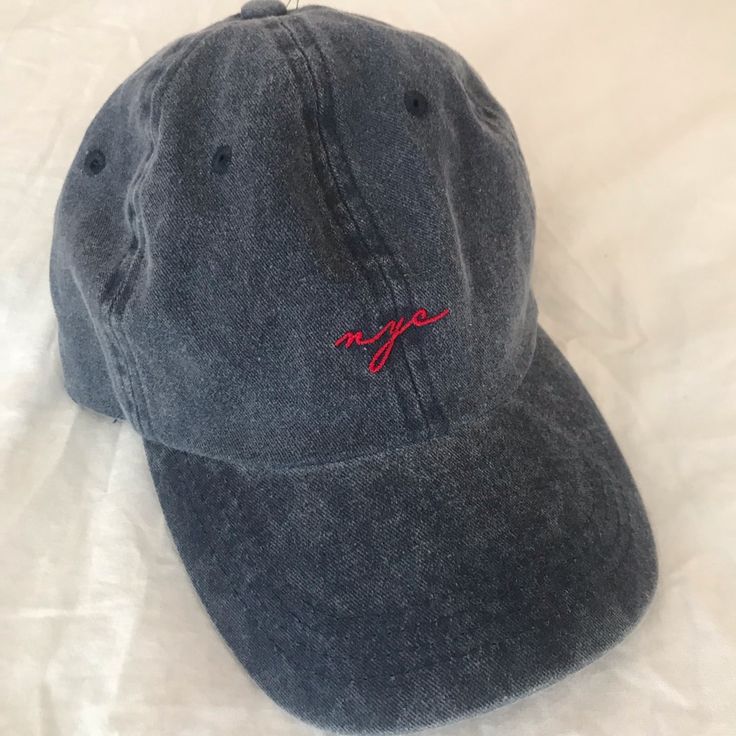 Nyc Embroidered, Never Worn !! Casual Embroidered Baseball Cap With Short Brim, Casual Gray Hat With Embroidered Logo, Casual Blue Hats With Embroidered Logo, Casual Blue Embroidered Hats, Casual Brimmed Hat With Embroidered Logo, Trendy Blue Hats With Embroidered Logo, Casual Gray Brimmed Baseball Cap, Casual Gray Baseball Cap, Casual Gray Dad Hat With Embroidered Logo