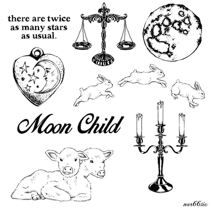 the moon child is depicted in this black and white image with an illustration of animals, candles