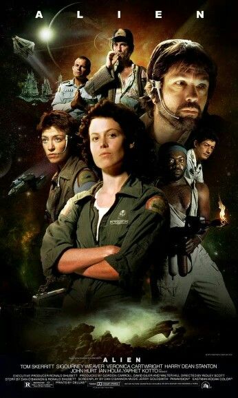 the poster for alien, starring actors from all over the world in their space suits