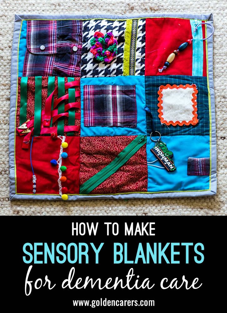 How to Make Sensory Blankets for Dementia Care Figit Quilts Ideas, Fidget Blankets How To Make A, Fidget Quilt Alzheimers Patterns, Fidget Blankets Alzheimers, Fidget Sleeves, Busy Blankets, Fidget Mats, Memory Care Activities, Nursing Home Gifts