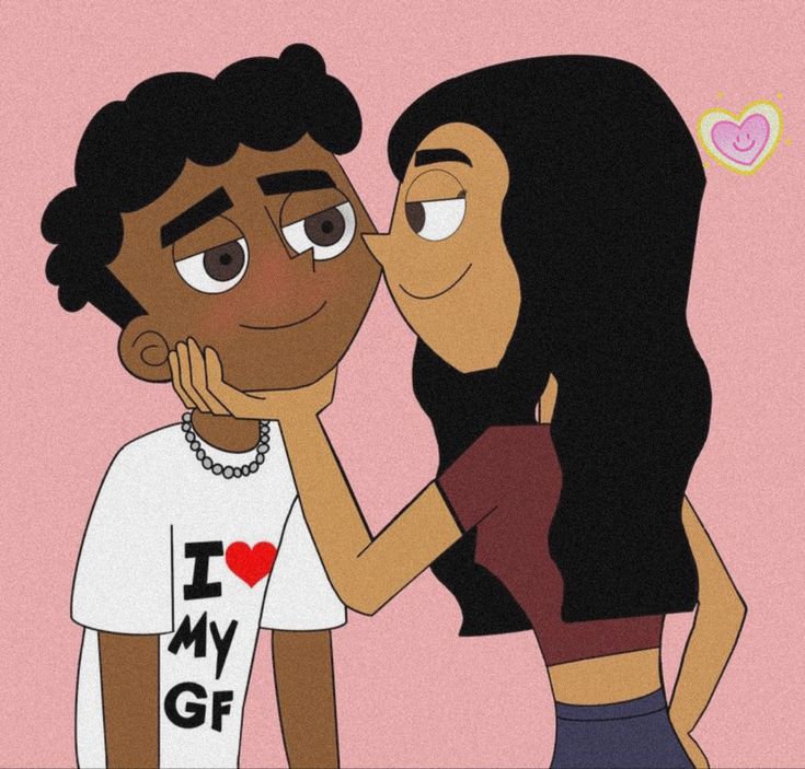 an animated image of two people kissing each other with the caption i love my gf